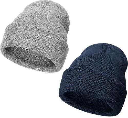 DRESHOW Winter Mütze Damen Beanie Mütze Herren Strick Beanie Unisex Slouchy Beanie Weich Warme Mütze 2 Stück