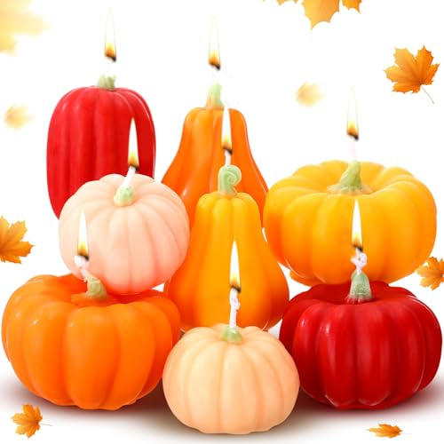 Conelist 8 Stück Herbstkerzen, Erntedankfest, Kürbisform, Soja-Duftkerzen, Herbst-Thema, Kürbis-Teelicht, handgefertigt, Wachs, Erntedankfest, Tischdekoration, Herbstkerzen, Erntedankfest, Herbstparty