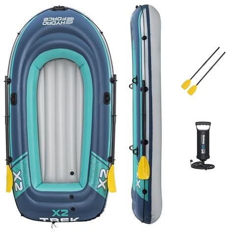 Bestway Hydro Force Schlauchboot-Set Trek X3, 294 x 137 x 39 cm, 2 Erwachsene, bis 360 kg, 3 Luftkammern, PVC, Ruderdollen, Tragegriff, Halteleine, aufblasbarer Boden, Pumpe, Ruder, GS-Zertifiziert