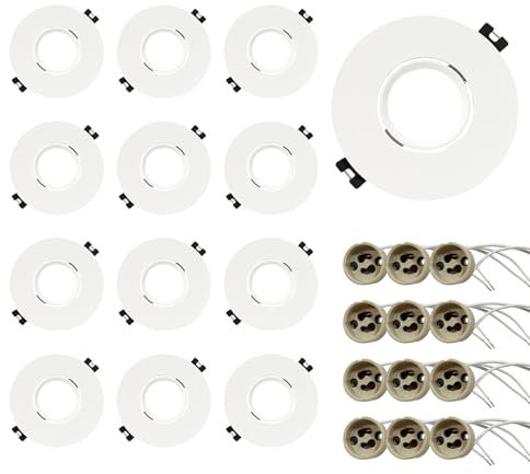 GY 12er LED Einbaustrahler inkl. GU10 Fassung, LED GU10 Einbaurahmen Decken Spot Weiß Rund, für MR16 LED Leuchtmittel, 35° Schwenkbar, Ø75 x 100mm Große Lochdurchmesser, Ohne Leuchtmittel