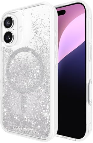Case-Mate Waterfall Mag-Safe Schutzhülle kompatibel mit Apple iPhone 16 Hülle Glitzer (3,6 m Fallschutz, Schneekugel-Effekt, Recyceltes Material, Integrierter Mag-Safe-Ring)