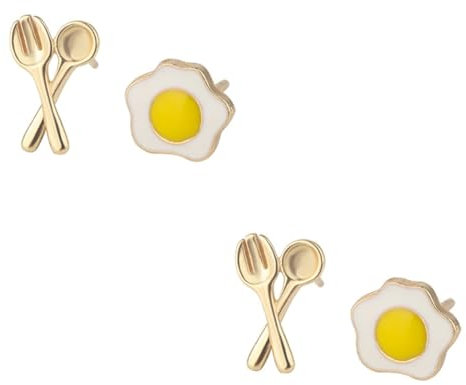 COLLBATH 2pairs Unique Quirky Earrings for Women Poached Egg Spoon Fork Dangle Earrings Asymmetric Design
