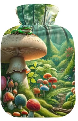 Frog with Mushrooms Hot Water Bottles with Soft Velvet Cover Hot Water Bag for Foot Bed Warmer Pain Relief, 2L