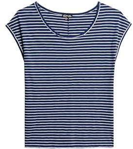 Superdry Damen Locker geschnittenes Studios T-Shirt Marineblau/Weiß Gestreift 44