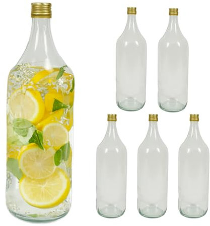 MA MAISON Set de 6 bouteilles en verre transparent de 2 litres pour eau pétillante et verre naturel recyclable - jus, lait, limonade, liqueur - vaisselle avec bouchon en verre durable