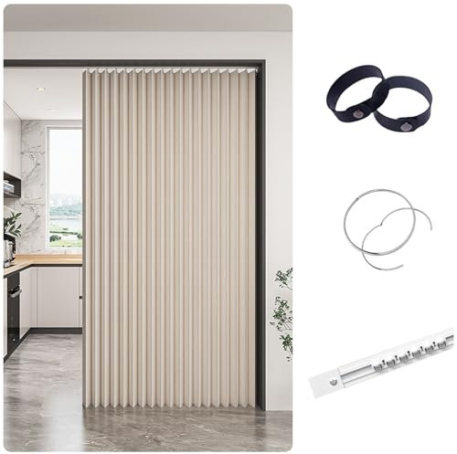 APMOE Türvorhang Kein Bohren, Verdunkelungsvorhang für Fenster und Türen Zu Hause mit Gleitschienen Sichtschutzvorhang, Schrank Vorhang Zum Schieben Staubdichter Vorhang für Regale(Beige,80x240cm)