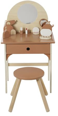 VERTBAUDET Schminktisch + Hocker mit Zubehör aus Holz FSC® Caramel TU