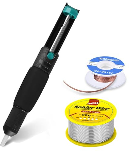 Lötpumpe Set mit Löt-Zubehör, inklusive Entlötlitze (2,5 mm * 1,5 m) und Lötzinn, ideal für präzises Löten und Entfernen von Lötzinn, perfekt für Elektronikreparaturen und professionelle Anwendungen
