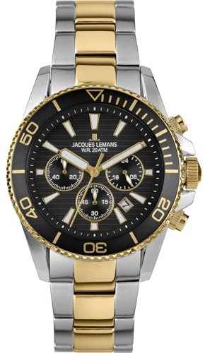 JACQUES LEMANS 1-2206L Herrenuhr Liverpool Diver mit Glieder Edelstahlarmband Chronograph 20 ATM