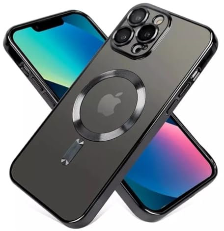 KK KENIK Case For iphone 14 Pro Max,Shockproof Luxury Magnetic Wireless Charging Case With Lens Glass,Clear Plating Silicone Soft For iphone 14 Pro Max Phone Cover (Black)