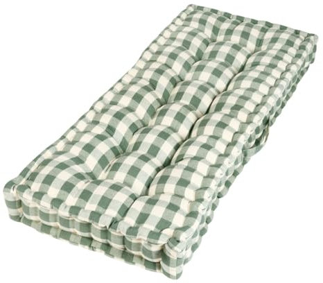 Dibor Garden Bench Cushion Green Gingham Print 100% Cotton 2 Seater Seat Pad Patio Furniture Mattress Cushion