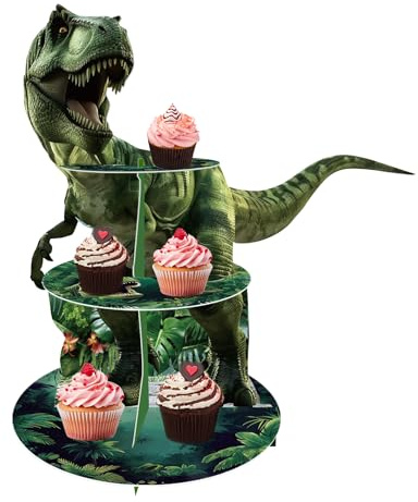 3-stöckiger Kuchenständer im Dinosaurier-Design, Jurassic-Dessertständer, Kuchenständer für Geburtstagsdekorationen, Desserttisch für Geburtstagsfeiern