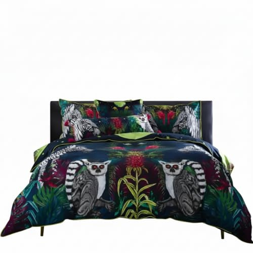 House of Norris Under the Neon Moon King Size Duvet Cover Set | 200 Thread Count 100% Cotton Bedding Set | Free Decorative Cushion with Pom Pom Trim | Vibrant Tropical Design Inspired by Zambia