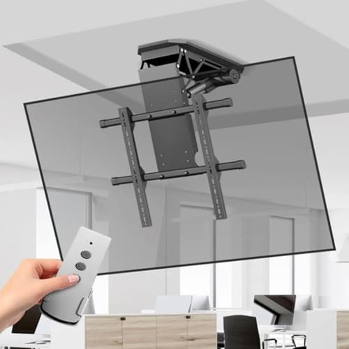DPQYJPP Electric TV Ceiling Mount, Motorised TV Bracket With Remote and Memory manual control, 0-85° angle adjustment, ceiling tv mount flip down Fits 50-90 Inch Screen, Max VESA 800 x 600mm