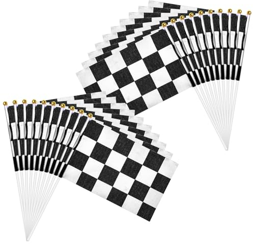 KFHENSOMR Lot de 20 bâtons de drapeau à carreaux noirs et blancs pour voiture de course - Décorations de fête - 21 x 13 cm
