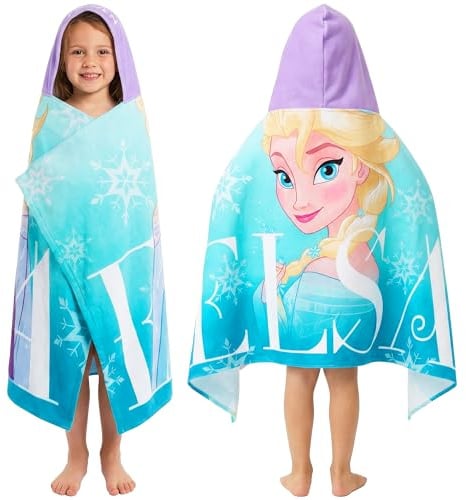 Disney Frozen Poncho Toalla Niña con Capucha 2-6 Años, 100% Algodón Toalla Poncho con Capucha Infantil, para Natación Ducha Piscina Playa y Baño con Capucha, Idea de Regalo para Niña (Azul Frozen)