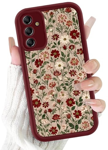Xylota Coque pour Samsung Galaxy A55 5G 6,5, Aesthetic Fleurs Motif Étui Filles Femmes Case, Mince Silicone Souple TPU Bumper Housse Antichoc Protection Case Cover pour Samsung A55, Rouge