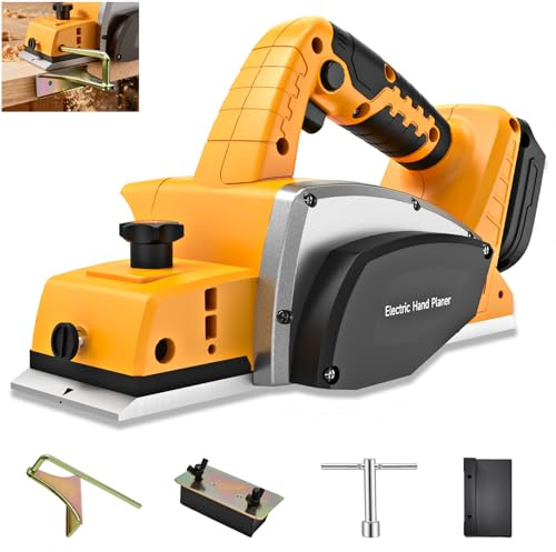 Raboteuse manuelle sans fil pour batterie 20 V, rabot électrique en bois de 8,9 cm 15 000 tr/min avec réglage de la profondeur et verrouillage de sécurité, moteur sans balais pour le travail du bois