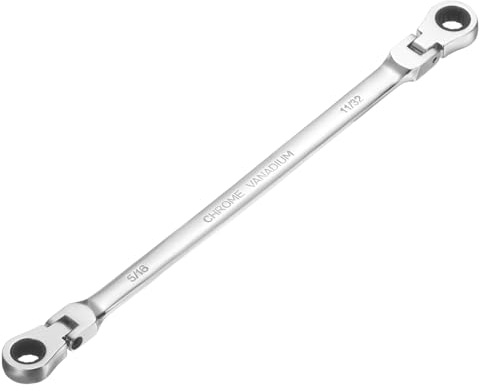 HARFINGTON Double Box End Wrench Extra Long Flex Head Metric 5/16 x 11/32 72-Tooth 12-Point Ratcheting Double Box End Wrench 180 Degree Flex Head CR-V Steel for Garage Repair DIY, Silver