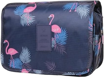 Trousse De Toilette Originale Femme Le-Globe-Trotteur Pliable Grande Trousse De Toilette Voyage avec Crochets (Flamant Bleu Marine)
