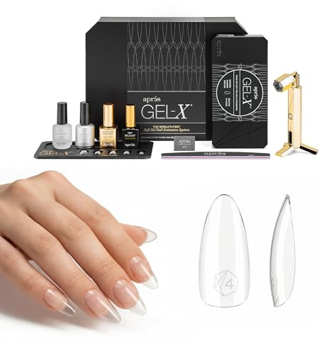 Aprés Gel-X® Nail Extension Starter Kit (Natural Almond Medium) | Professional Kit, 14 Sizes with Half Sizes, Soft Gel-X Tips, HEMA/TPO-Free System for Sensitive Nails