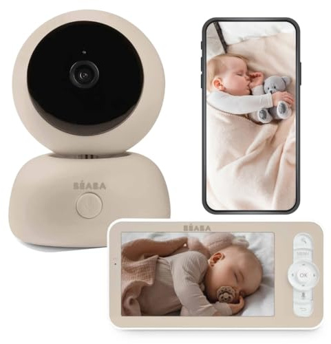 BÉABA, Vigilabebés Con Cámara 2 En 1, Monitor De Bebé Con Pantalla Y App Móvil, Cámara HD, Rotación 360°, Visión Nocturna, Walkie Talkie, Nanás, Control De Temperatura Y Humedad, Zen Premium Arcilla