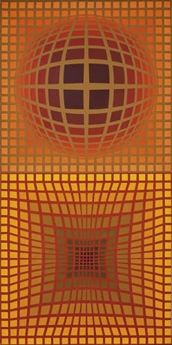 GYTRI CGFHJ Victor Vasarely Poster Abstrakte Wandkunst《Grid Sphere Illusion》 von Victor Vasarely Prints Vision Canvas Gemälde für Wohnkultur 50x100 cm ungerahmt