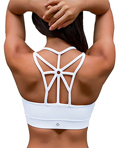 YIANNA Frauen Sport BH Racerback Bügelloser Yoga Bustier Atmungsaktiv Sports Bra Crop Top Running Fitness BH Damen mit Polster Weiß,YA139 Size S