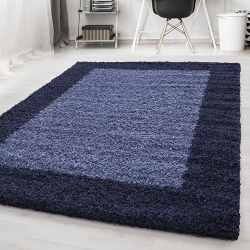 HomebyHome Shaggy Teppich Läufer Flur 80 x 150 cm - Shaggy Teppich Hochflor Marineblau Extra Weich und Flauschig - Bettvorleger Teppiche für Schlafzimmer - Waschbarer Küchenläufer - Carpet, Halı