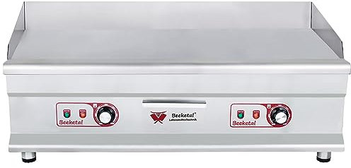 Beeketal 'BGP-8' Profi Gastro Grillplatte mit glatter Grillfläche (99,5 x 40 cm), 2 Zonen stufenlos regelbar je 50-300 °C (2 x 3200 Watt), Elektrogrill mit Spritzschutz und Fett Auffangbehälter