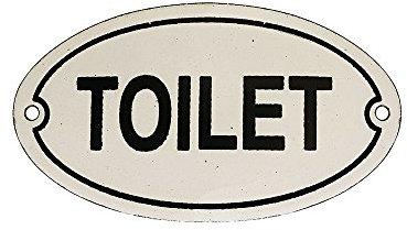 zeitzone Türschild Toilet Emaille Metall Oval Weiß Toilettenschild Nostalgie 7,5x13,5cm