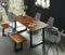 SAM 6 TLG. Essgruppe Esra, Baumkantentisch 180x90 cm & -Bank 180x40 cm, Akazie-Holz Cognacfarben, Gestell schwarz, 4X Schalenstuhl Lerche grau