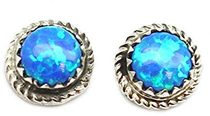 Ohrstecker Echt Silber 925 mit synt. Feuer Opal Ohrringe Handmade by Navajo artisan Roselen Joe, Indianerschmuck