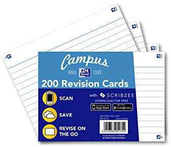 Oxford Campus Revisionskarten, liniert, A6, weiß, 200 Karten