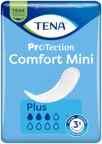 TENA ProSkin Comfort Incontinence Pads, Mini Plus (30 Count) | For Light to Medium Leakage with Odour Control & Reliable Dryness