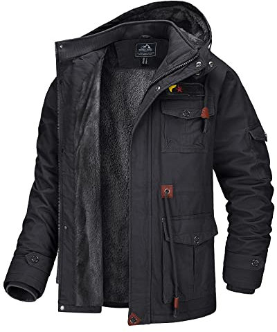 MAGCOMSEN Herren Winterjacke Warme Fleece Übergangsjacke Winter Gefüttert Parka Männer Baumwolle Outdoor Jacken Lässig Vintage Jacke Grau XL
