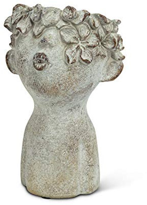 Abbott Collection Small Kissing Face Cement Indoor and Outdoor Planter Pot, Grey (7.5 H)