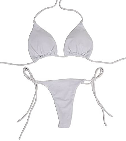 Loalirando Maillot de Bain Femme 2 Pièces Sexy Bandage Biniki Brésilien String pour Vacances Plage Bronzage, Blanc, S