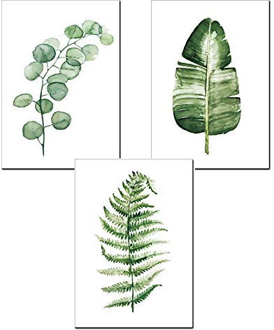 Nicole Knupfer 3 Stück Kunst-Vintage-Poster Druck Botanische grüne Pflanzen Blätter Pop Illustration Wanddekoration (A,50 x 70 cm)