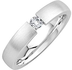 GIORO Emilia Damen Ring Verlobungsring Antragsring 925 Silber *handgefasster Stein* Weißgold Platin Optik mit Gravur (62 (19.7))