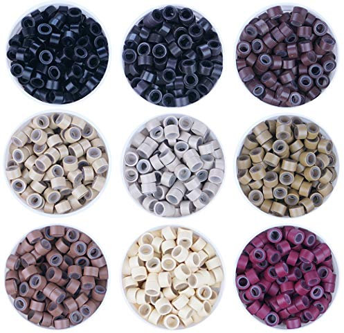 KOCONI 500Pcs 5.0mm Silicone lined Micro Rings Silicone Micro Rings Lined Micro Links Silicone Beads Silicone Micro Rings Beads for 0.8g/1g strand Pre Bonded Hair Extensions Color #3 Dark Brown