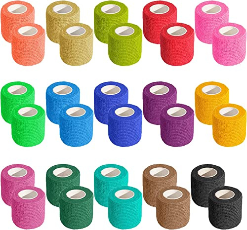 KISEER 30 Pack 2 Inch x 5 Yards Self Adhesive Bandage Assorted Color Breathable Cohesive Bandage Wrap Rolls Elastic Self-Adherent Tape for Stretch Athletic, Sports, Wrist, Ankle