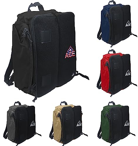 Schwarzer Cornhole-Rucksack mit ACE-Patch, für bis zu sechs Cornhole-Taschensets (bis zu 24 Taschen), inklusive 2 Seitentaschen, 2 Handyhalterungen, 2 Riemen, Kopfhörer-Passanschlüssen
