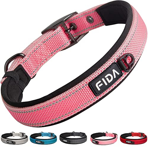 Fida Gepolstertes Hundehalsband, Metall-Gürtelschnalle, Hundehalsband | Metall-Gürtelschnalle, weiches Neopren, reflektierende Nähte, doppellagiges Gurtband, ID-Tag-Ring, hält einer Zugkraft von
