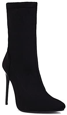 Stivali sintetici alla moda, a punta larga, con tacco alto da 12 cm, per donne, taglie grandi, 35-46 T88292, nero 2, 37 EU