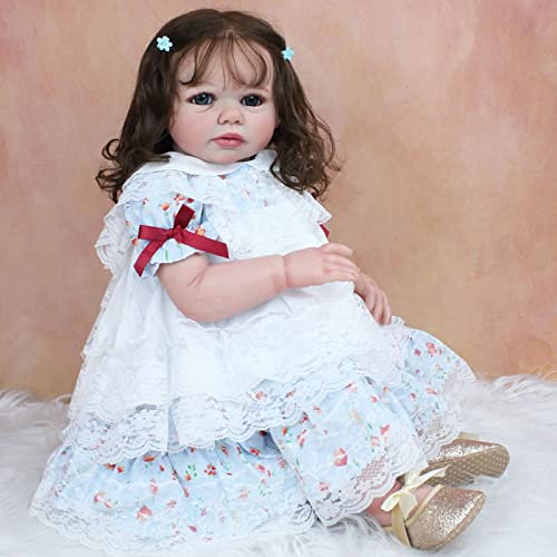 YIHANGG Riesig Mädchen Reborn Baby 65 cm 26 Zoll Realistisch Kleinkind Puppe 3D-Farbhaut Vene Silikon Groß Prinzessin Mit Langen Haaren Spielzeug Künstlersammlung Weihnachten Neujahr Geschenk