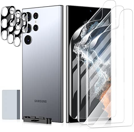 SMARTDEVIL [3+3 Piezas] Galaxy S22 Ultra Protectora de Pantalla (Sin Cristal) HD Cristal Templado [Compatible con Sensor de Huellas Dactilares] [Sin Burbujas] para Samsung Galaxy S22 Ultra