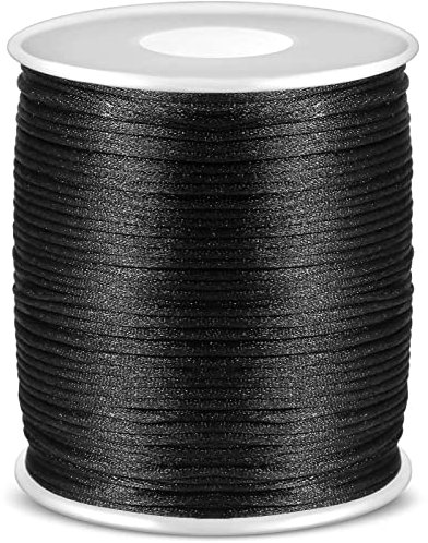Satin Rattail Cord, Anezus Black Nylon Cord Silky Trim Beading String for Braided Bracelets, Pendants Necklace, Macrame Keychains, Lanyards, Drawstring Bags, Jewelry Making Crafts, Sewing Projects