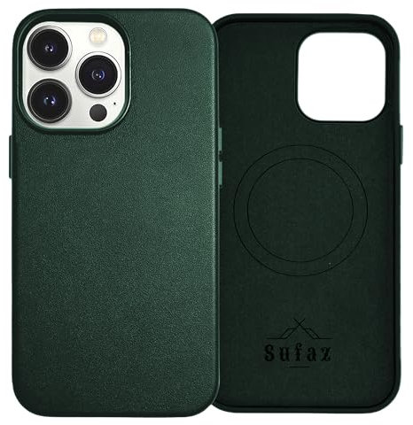 Sufaz iPhone 13 Pro Max Case Leather with Wireless Charging Support Soft PU Leather Anti-Scratch and Shockproof Protective Cover for Apple iPhone 13 Pro Max (Sequoia Green)