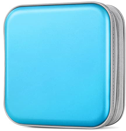 Bivisen Étui de rangement portable en plastique rigide avec fermeture éclair pour CD/DVD - Pour voiture, maison, voyage - Bleu ciel